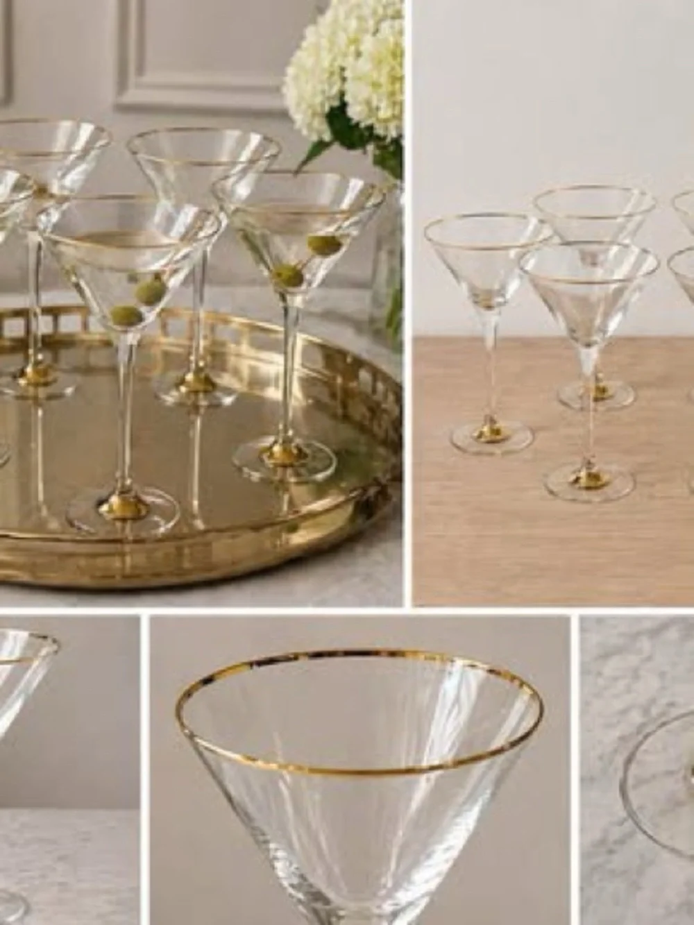 Crate and Barrel Gold Rim Martini Glasses